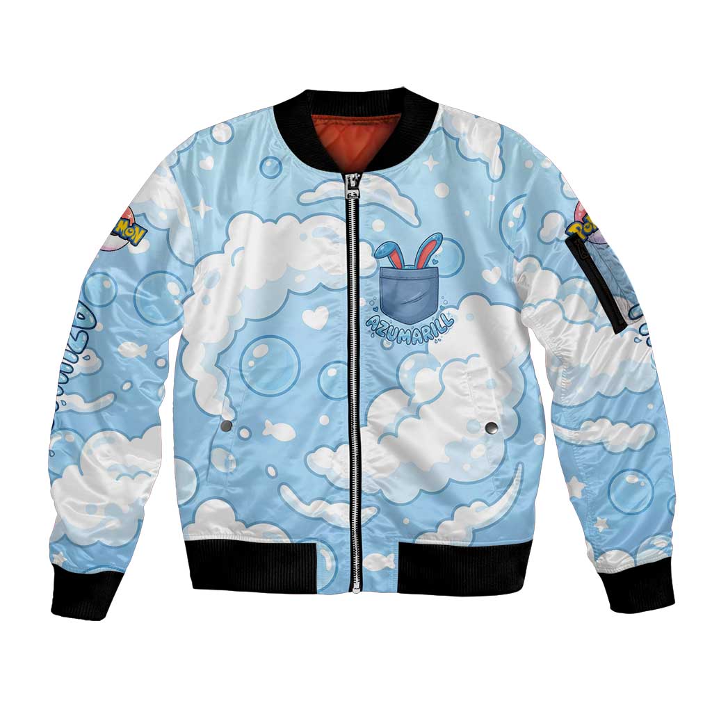 Azumarill Sleeve Zip Bomber Jacket Dreamy Bubble Cloud Art