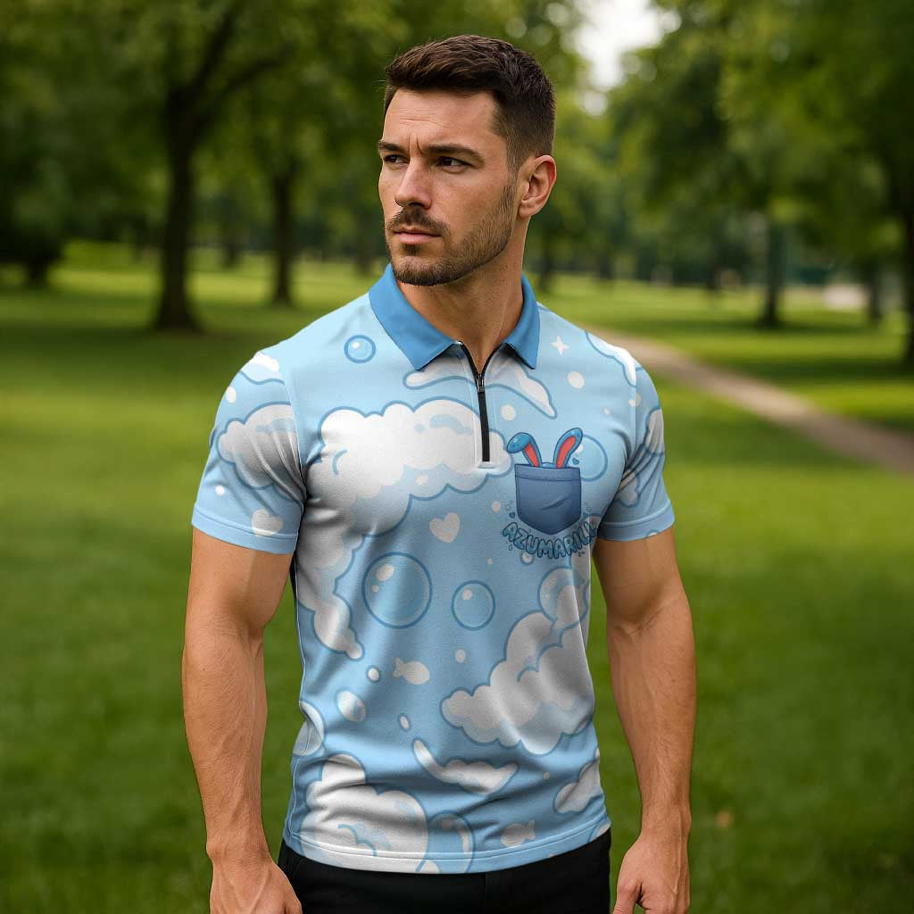 Azumarill Zipper Polo Shirt Dreamy Bubble Cloud Art