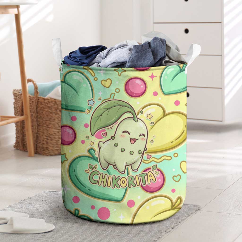 Chikorita Laundry Basket Vibrant Pastel Leaf Pop Art