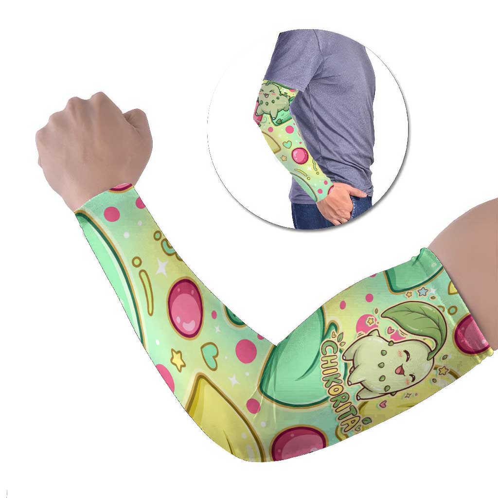 Chikorita Arm Sleeves Vibrant Pastel Leaf Pop Art