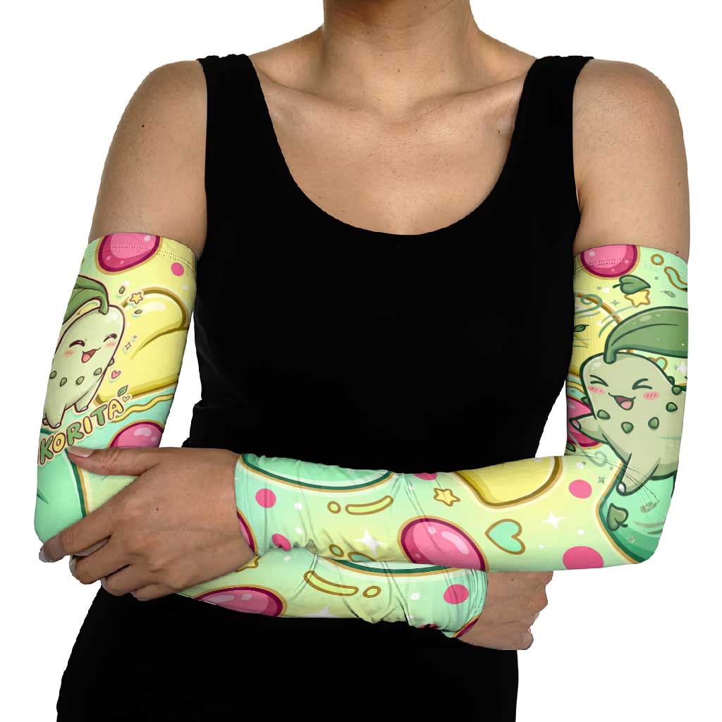 Chikorita Arm Sleeves Vibrant Pastel Leaf Pop Art