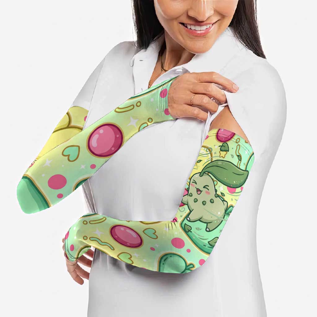 Chikorita Arm Sleeves Vibrant Pastel Leaf Pop Art