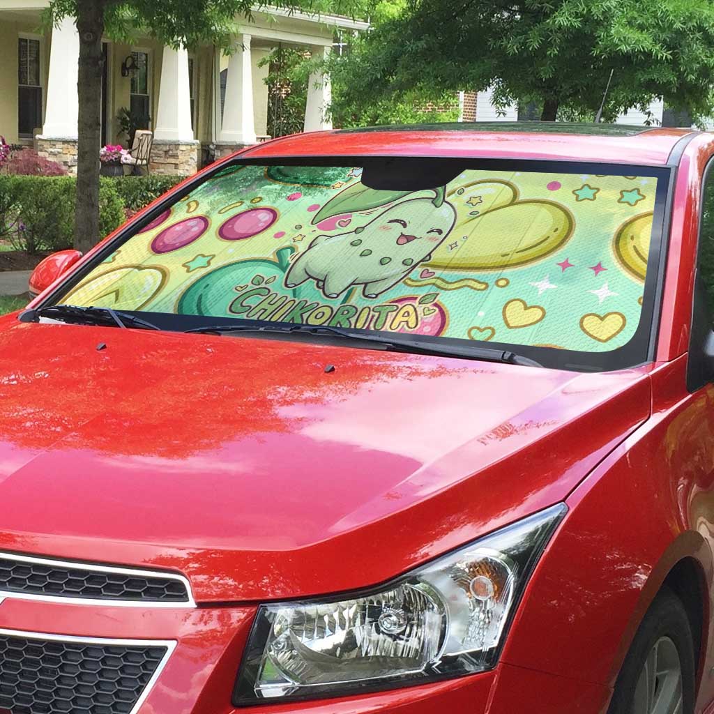 Chikorita Auto Sun Shade Vibrant Pastel Leaf Pop Art