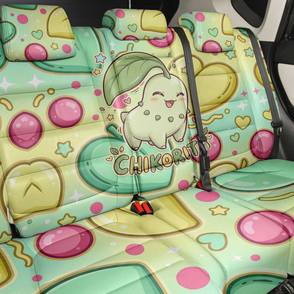 Chikorita Back Car Seat Cover Vibrant Pastel Leaf Pop Art