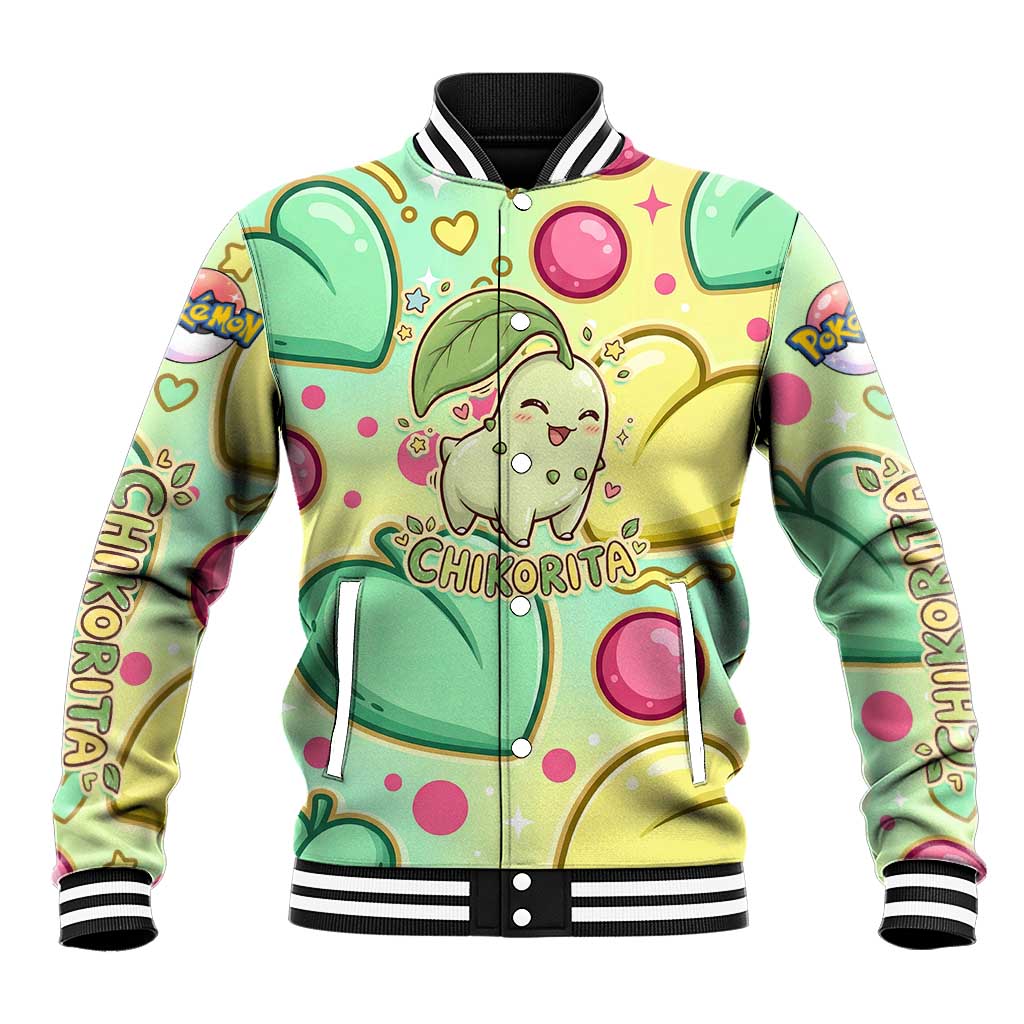 Chikorita Baseball Jacket Vibrant Pastel Leaf Pop Art