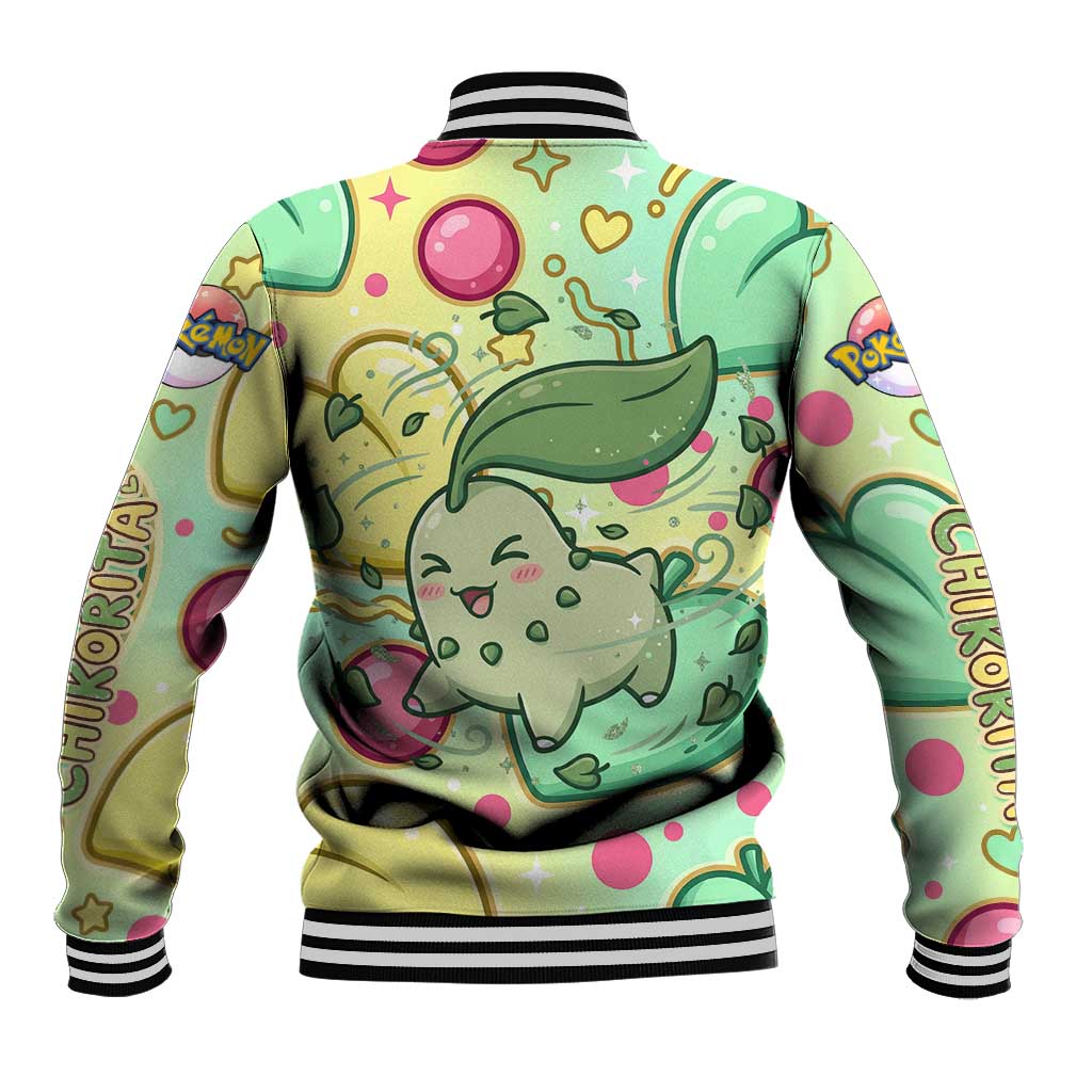 Chikorita Baseball Jacket Vibrant Pastel Leaf Pop Art