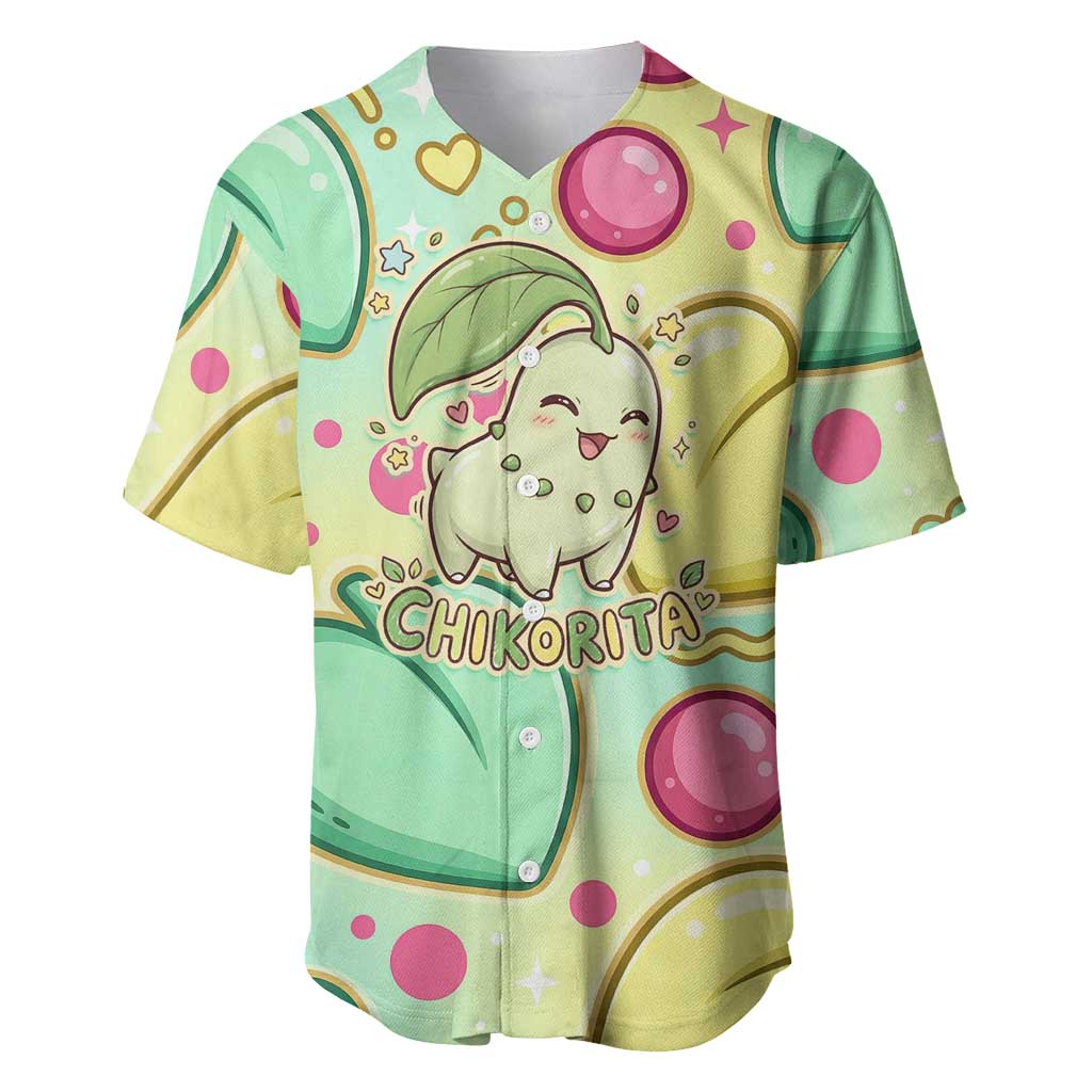 Chikorita Baseball Jersey Vibrant Pastel Leaf Pop Art