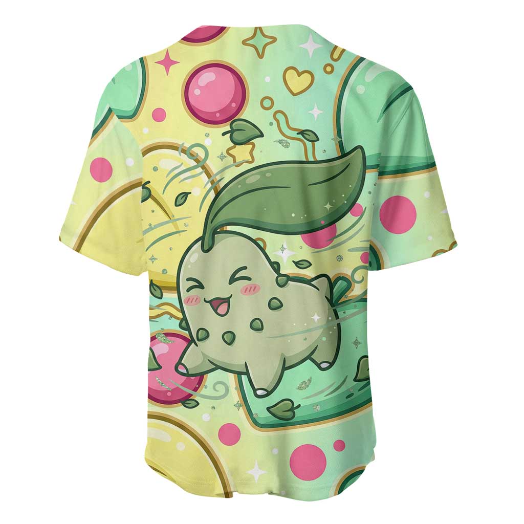 Chikorita Baseball Jersey Vibrant Pastel Leaf Pop Art