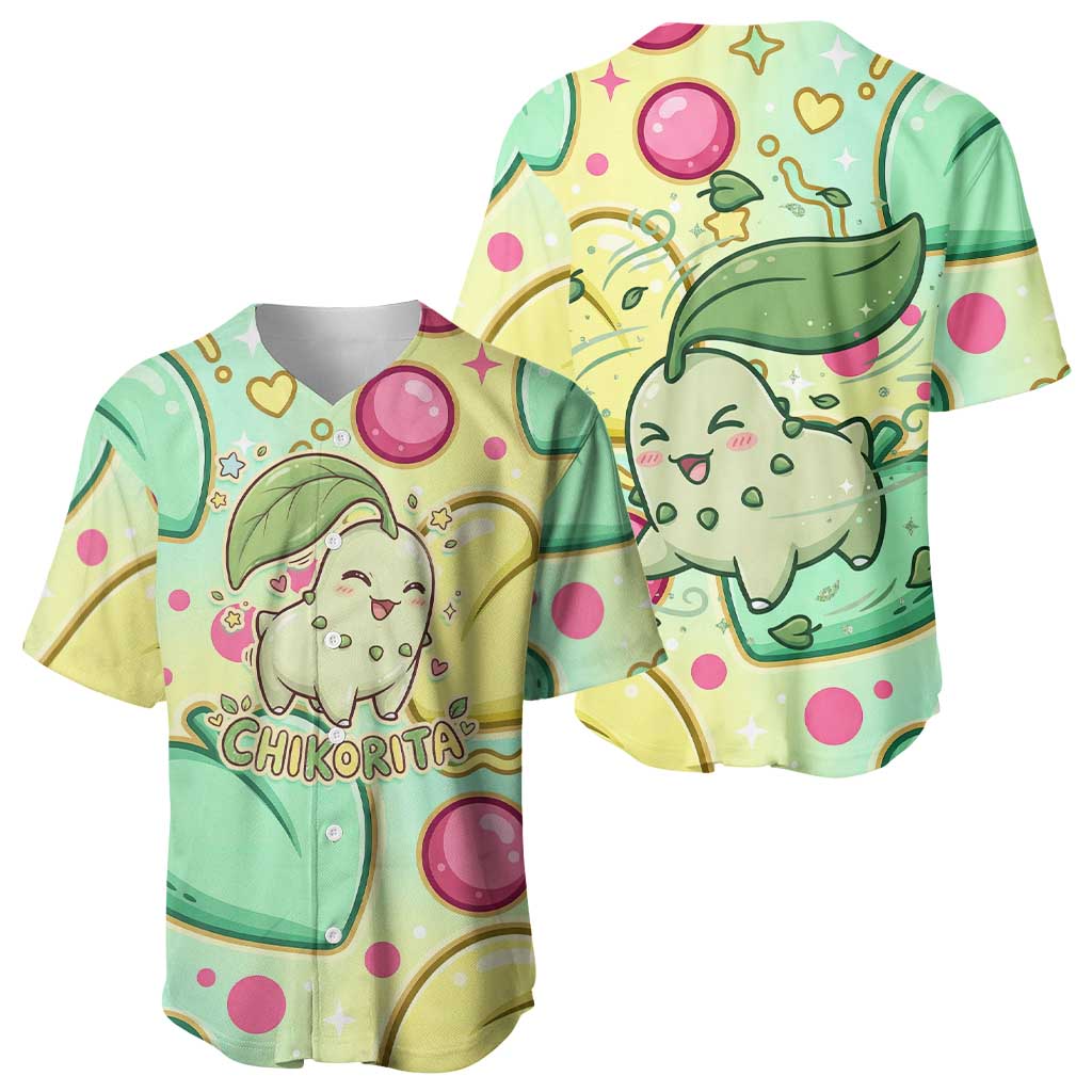 Chikorita Baseball Jersey Vibrant Pastel Leaf Pop Art