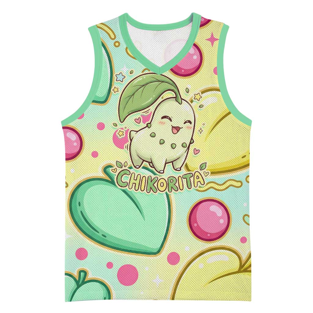 Chikorita Basketball Jersey Vibrant Pastel Leaf Pop Art