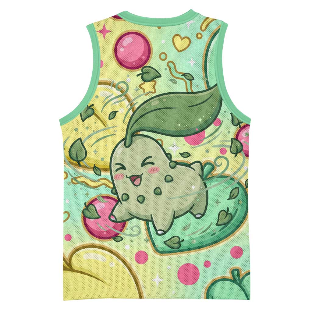 Chikorita Basketball Jersey Vibrant Pastel Leaf Pop Art