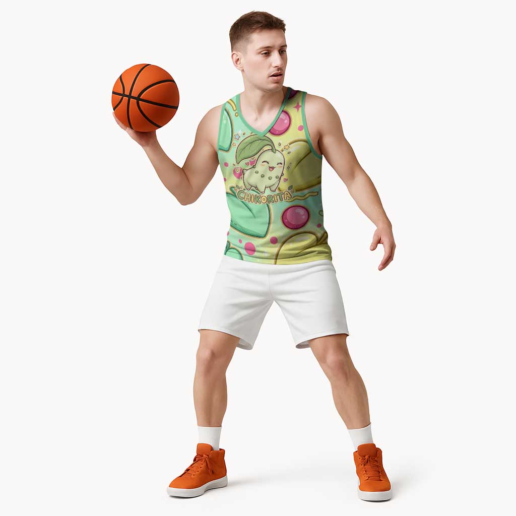Chikorita Basketball Jersey Vibrant Pastel Leaf Pop Art
