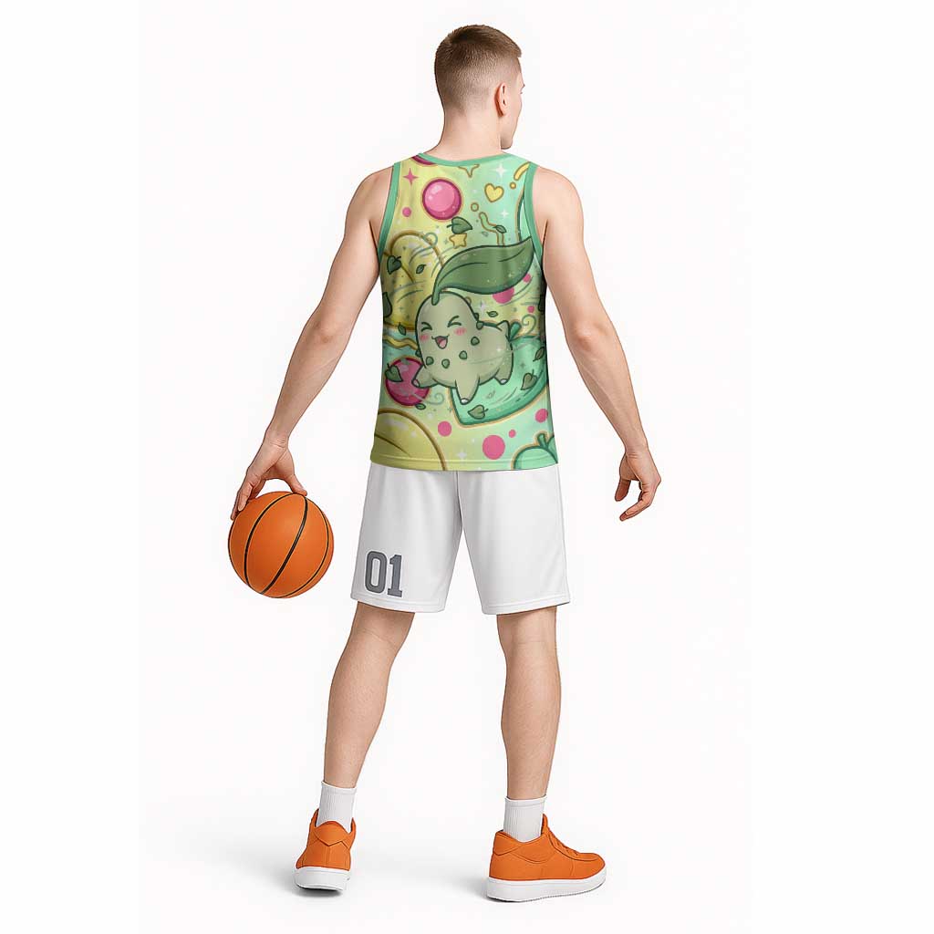 Chikorita Basketball Jersey Vibrant Pastel Leaf Pop Art