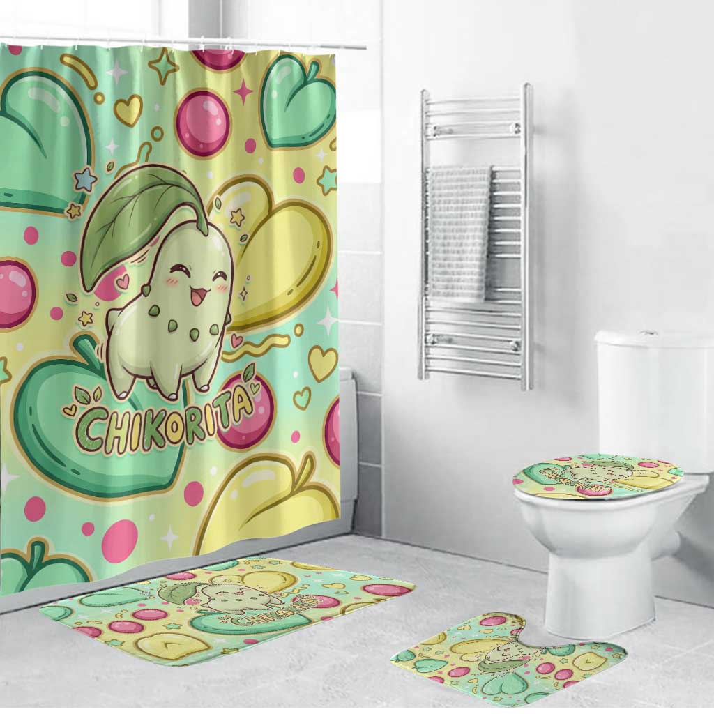 Chikorita Bathroom Set Vibrant Pastel Leaf Pop Art