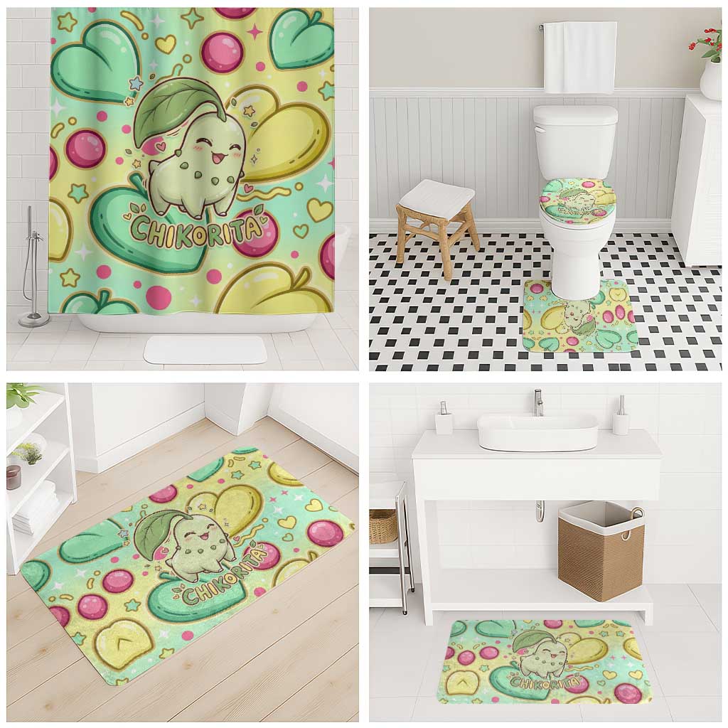 Chikorita Bathroom Set Vibrant Pastel Leaf Pop Art