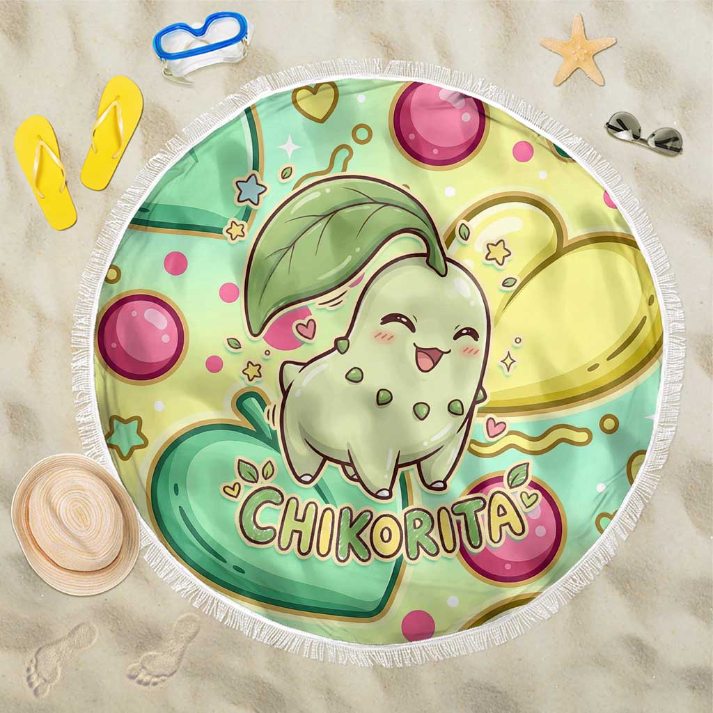Chikorita Beach Blanket Vibrant Pastel Leaf Pop Art