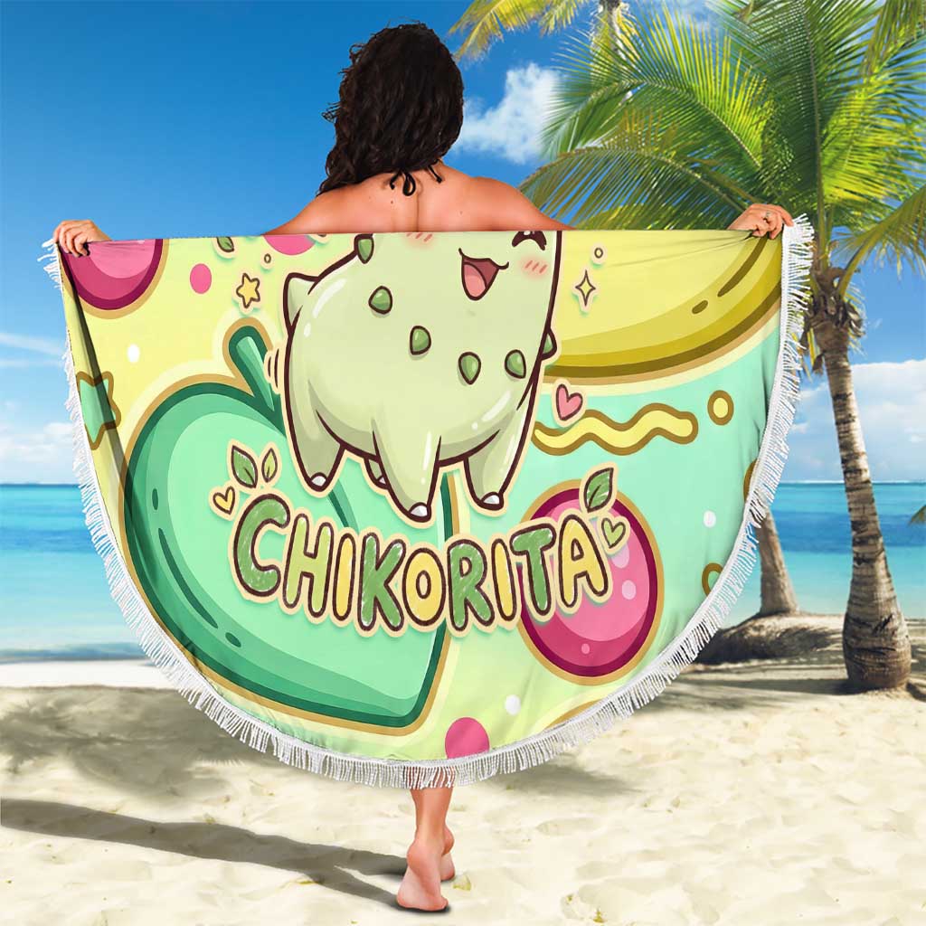 Chikorita Beach Blanket Vibrant Pastel Leaf Pop Art
