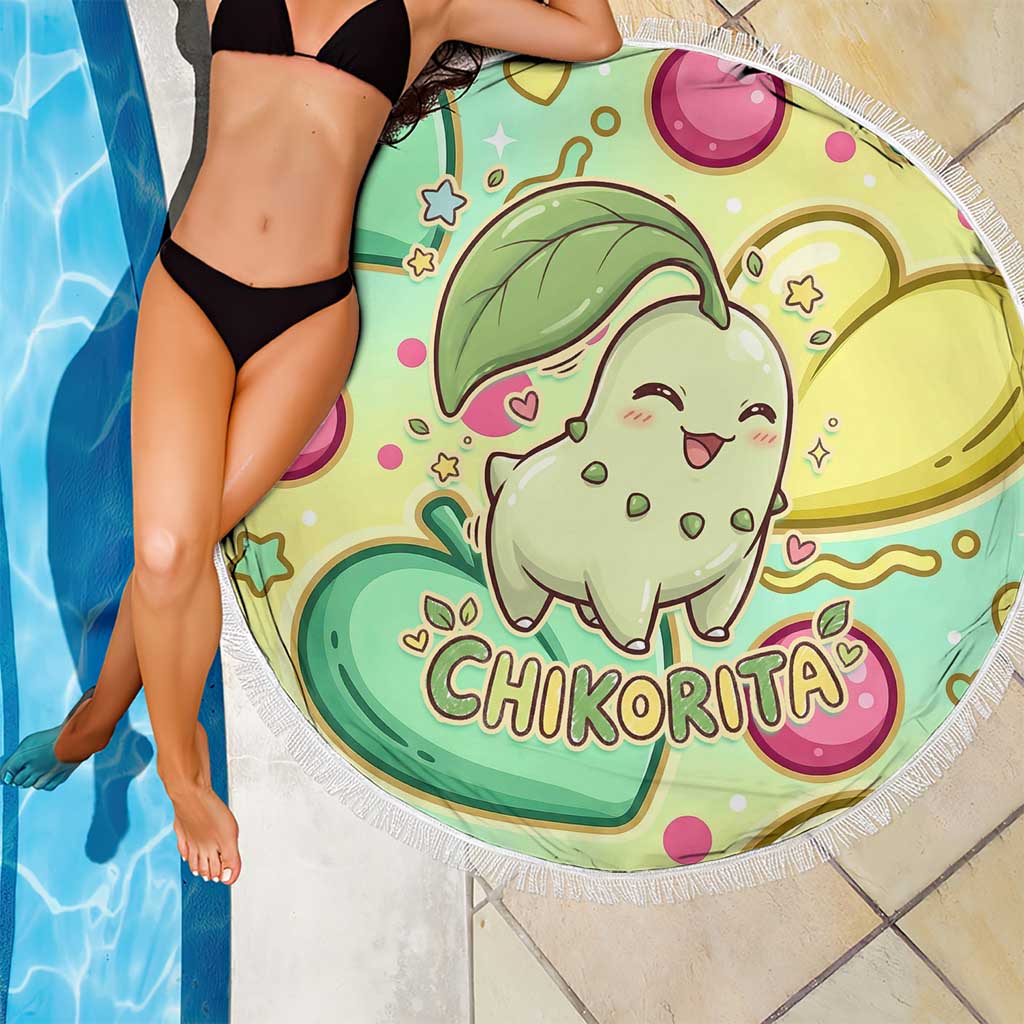 Chikorita Beach Blanket Vibrant Pastel Leaf Pop Art