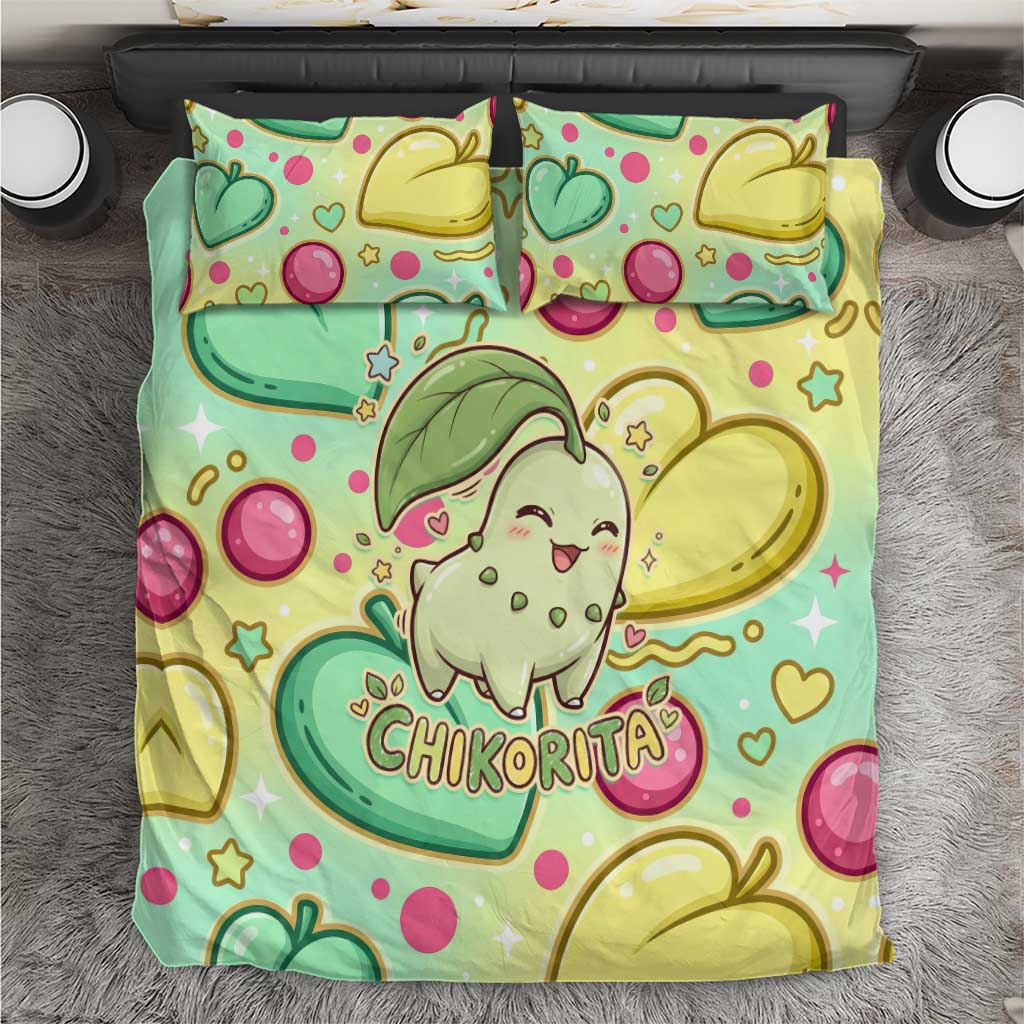 Chikorita Bedding Set Vibrant Pastel Leaf Pop Art