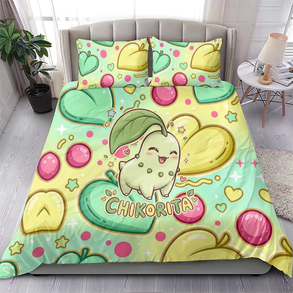 Chikorita Bedding Set Vibrant Pastel Leaf Pop Art