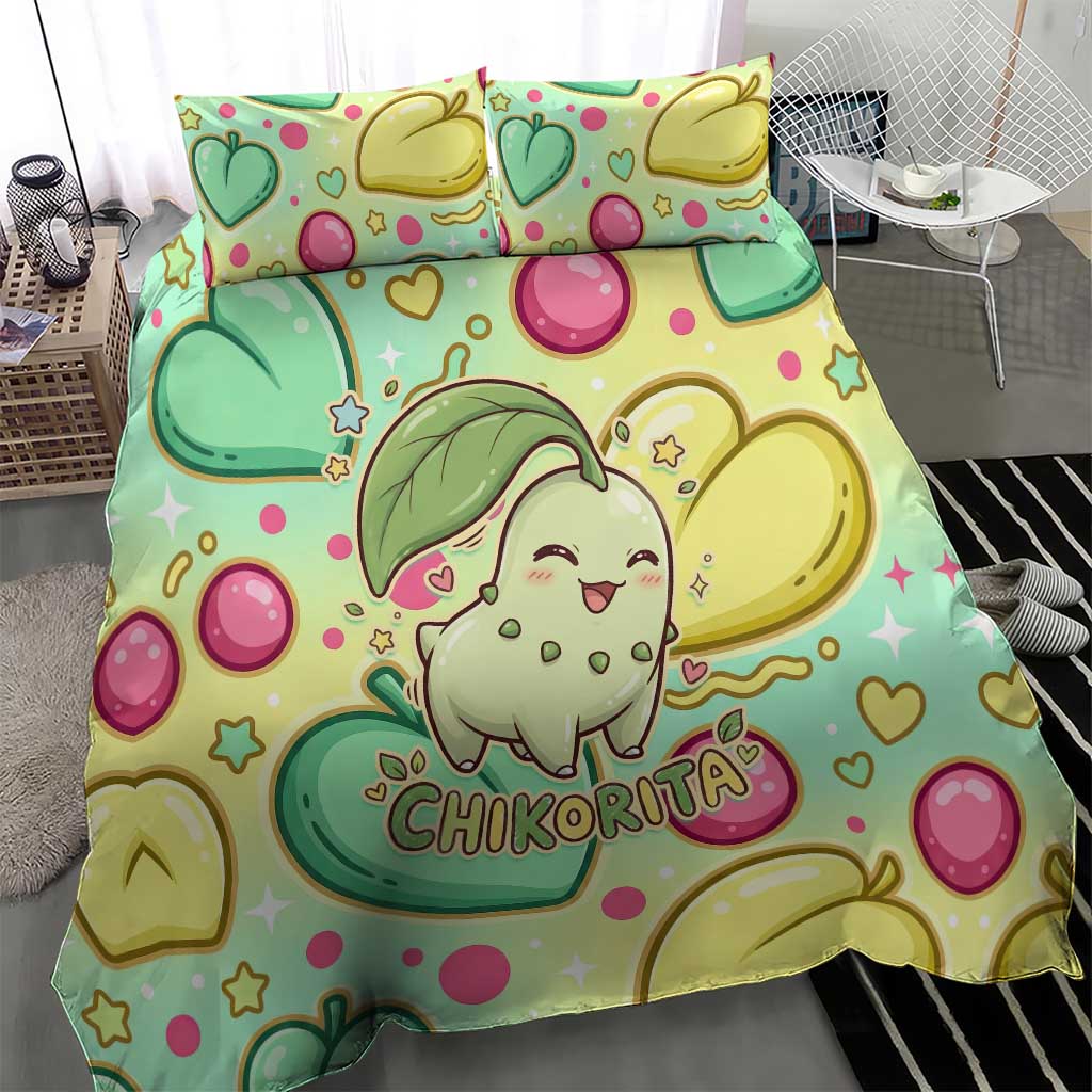 Chikorita Bedding Set Vibrant Pastel Leaf Pop Art