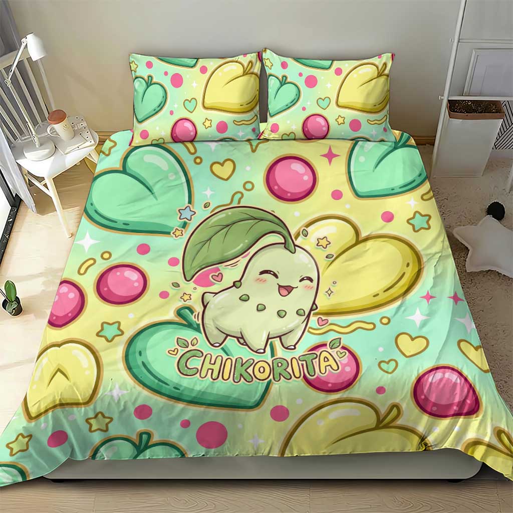 Chikorita Bedding Set Vibrant Pastel Leaf Pop Art