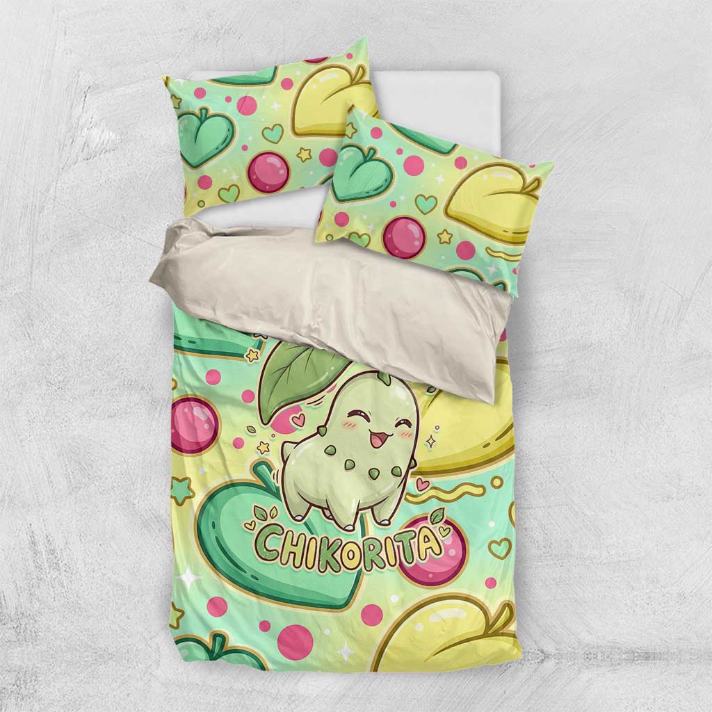 Chikorita Bedding Set Vibrant Pastel Leaf Pop Art