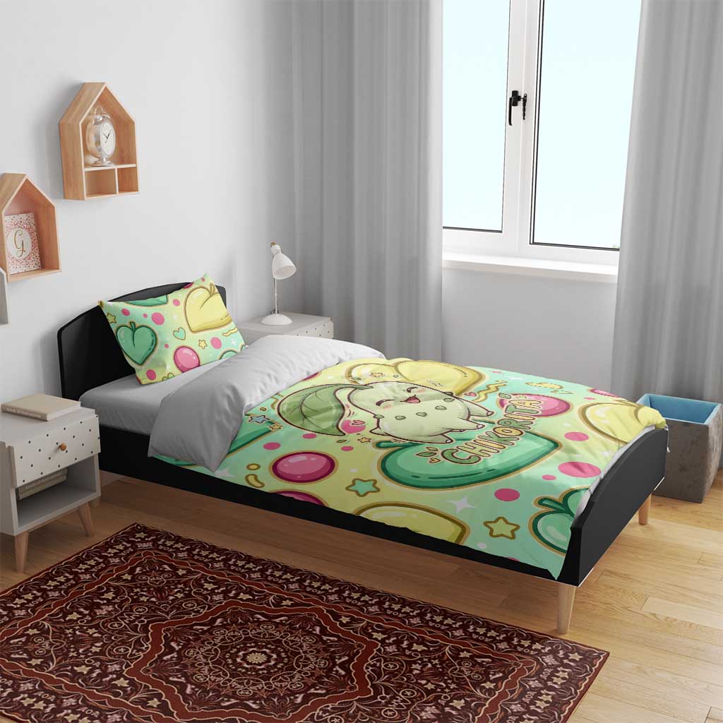 Chikorita Bedding Set Vibrant Pastel Leaf Pop Art