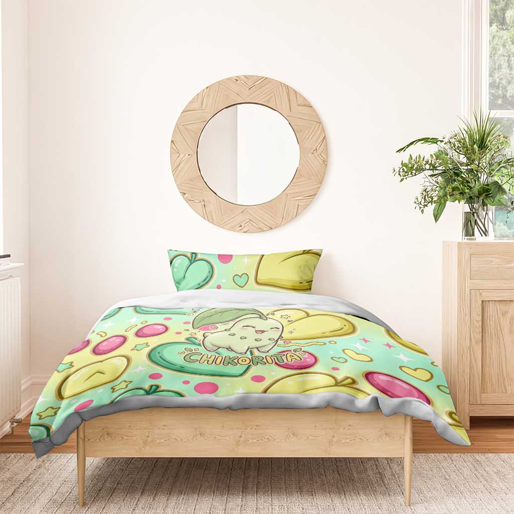 Chikorita Bedding Set Vibrant Pastel Leaf Pop Art