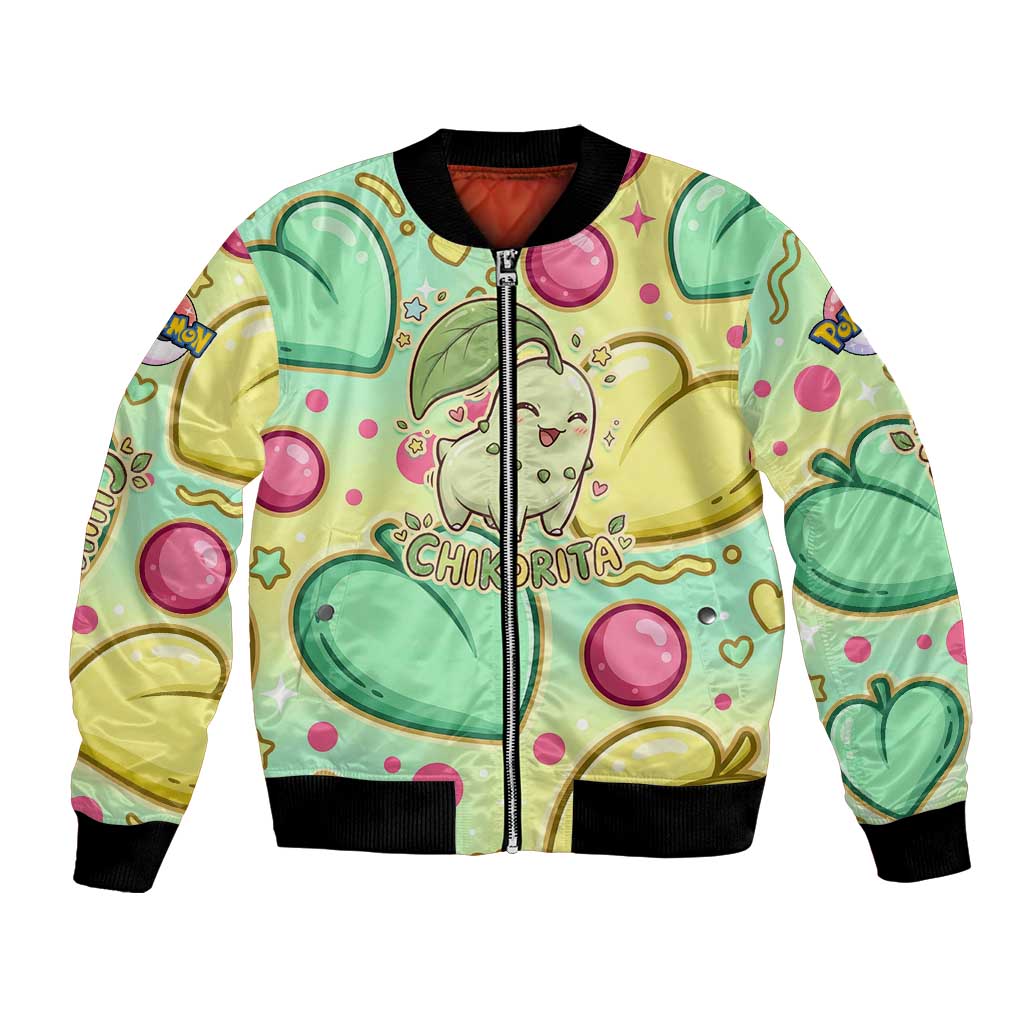 Chikorita Bomber Jacket Vibrant Pastel Leaf Pop Art