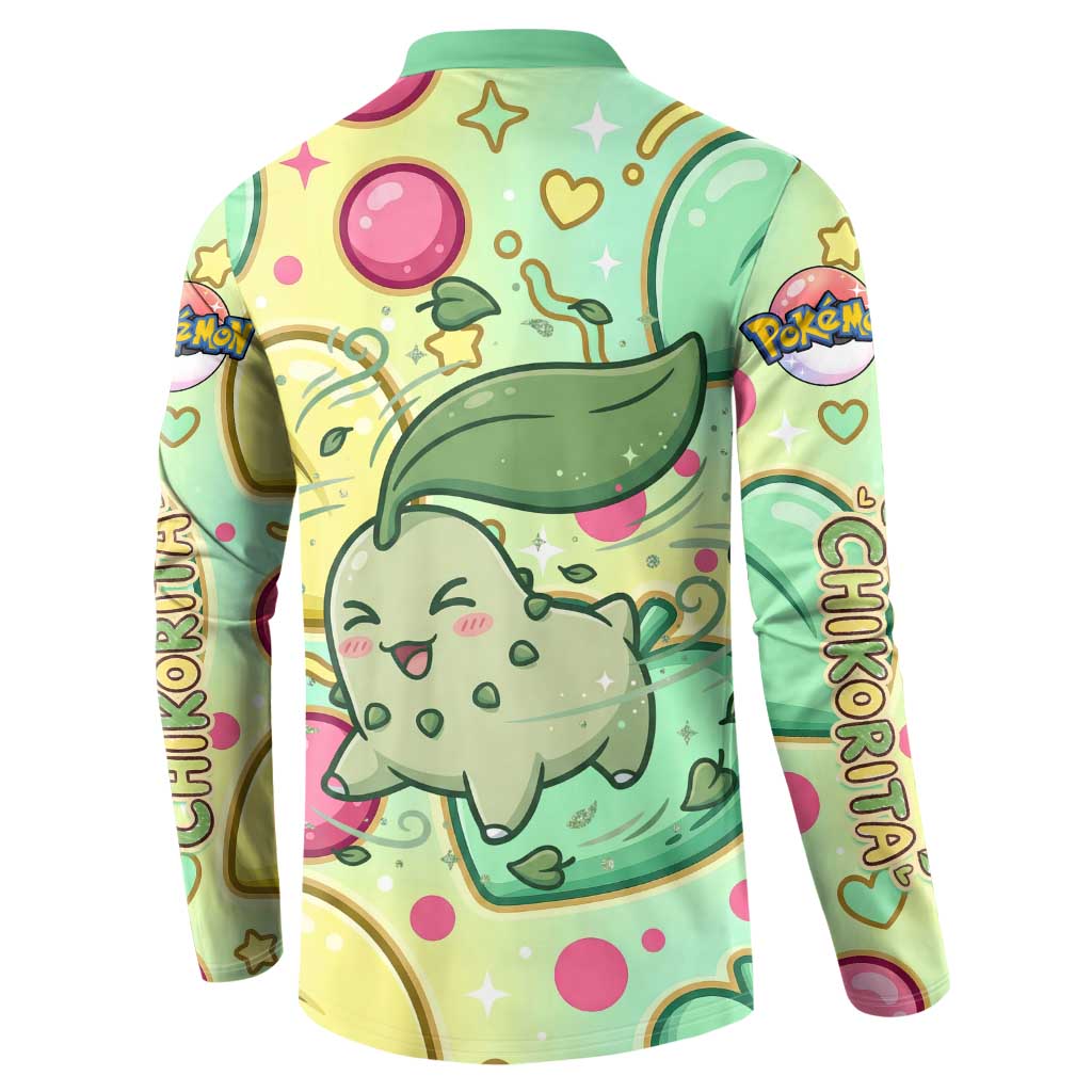 Chikorita Button Sweatshirt Vibrant Pastel Leaf Pop Art