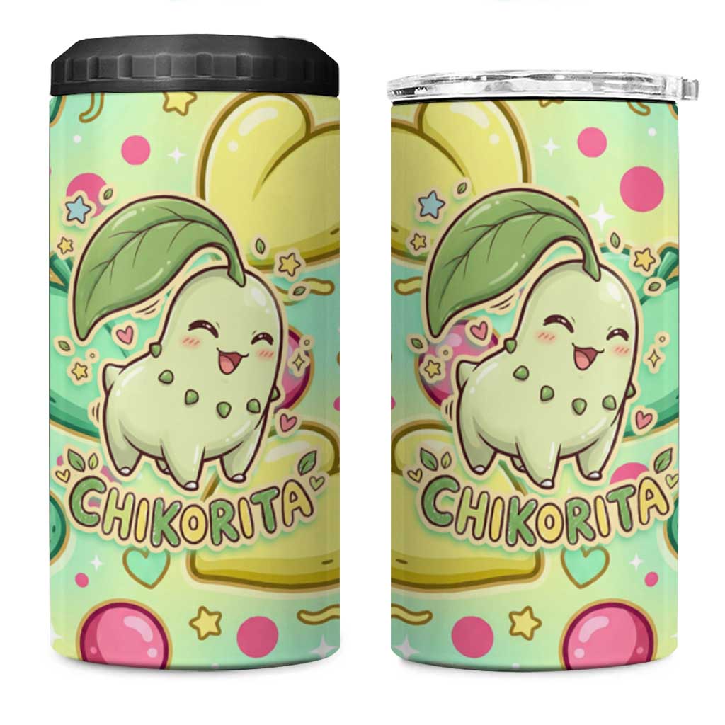 Chikorita 4 in 1 Can Cooler Tumbler Vibrant Pastel Leaf Pop Art