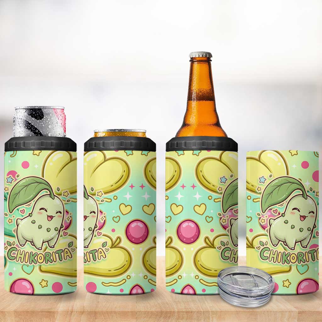 Chikorita 4 in 1 Can Cooler Tumbler Vibrant Pastel Leaf Pop Art