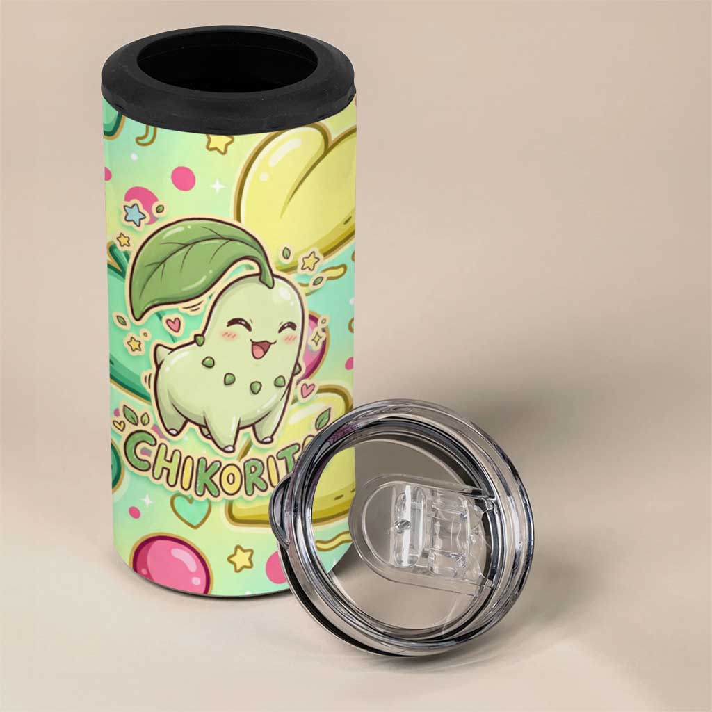 Chikorita 4 in 1 Can Cooler Tumbler Vibrant Pastel Leaf Pop Art
