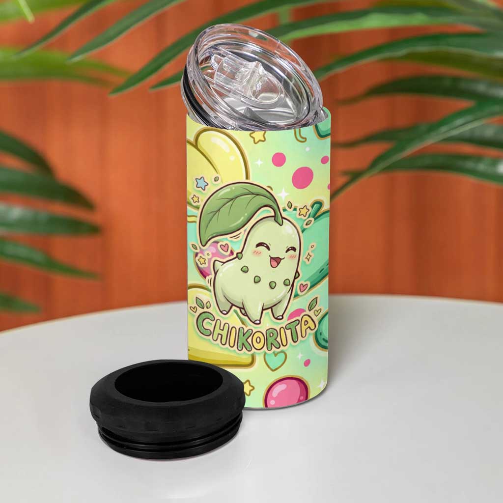 Chikorita 4 in 1 Can Cooler Tumbler Vibrant Pastel Leaf Pop Art
