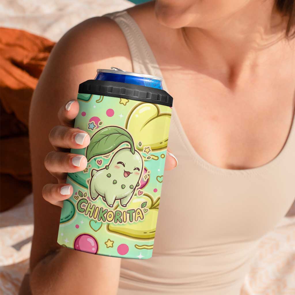 Chikorita 4 in 1 Can Cooler Tumbler Vibrant Pastel Leaf Pop Art