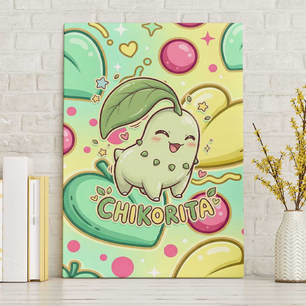 Chikorita Canvas Wall Art Vibrant Pastel Leaf Pop Art