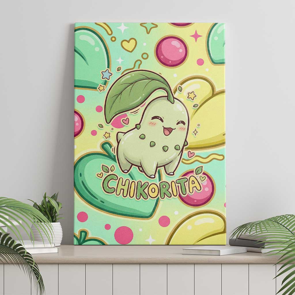 Chikorita Canvas Wall Art Vibrant Pastel Leaf Pop Art