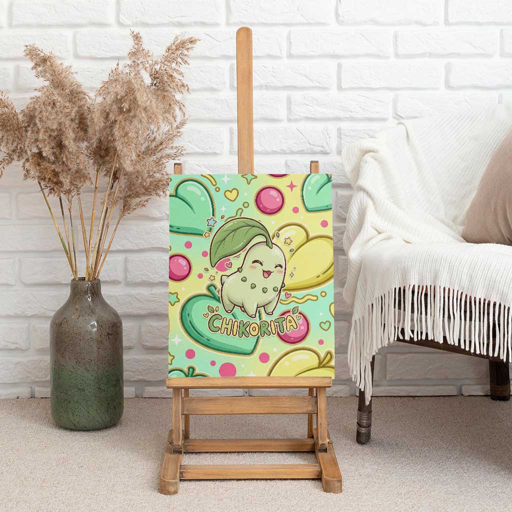 Chikorita Canvas Wall Art Vibrant Pastel Leaf Pop Art