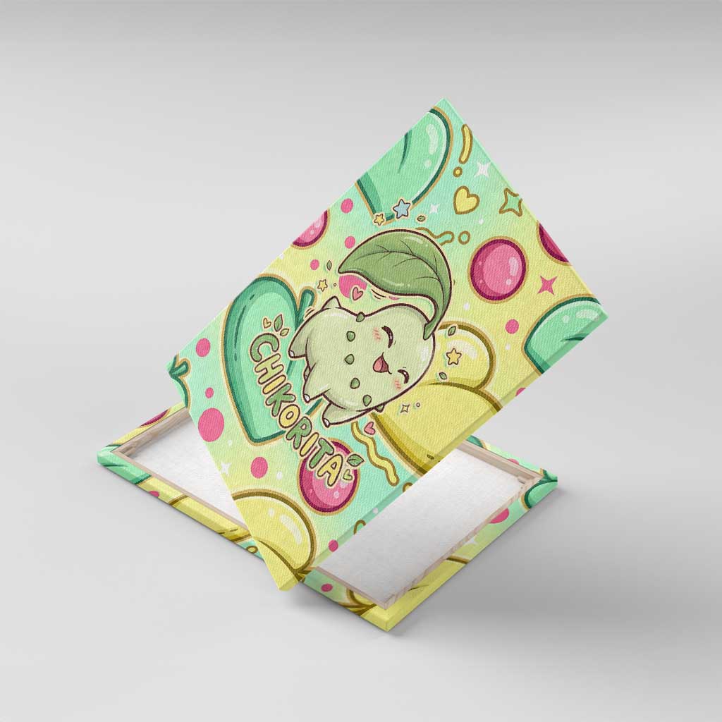 Chikorita Canvas Wall Art Vibrant Pastel Leaf Pop Art