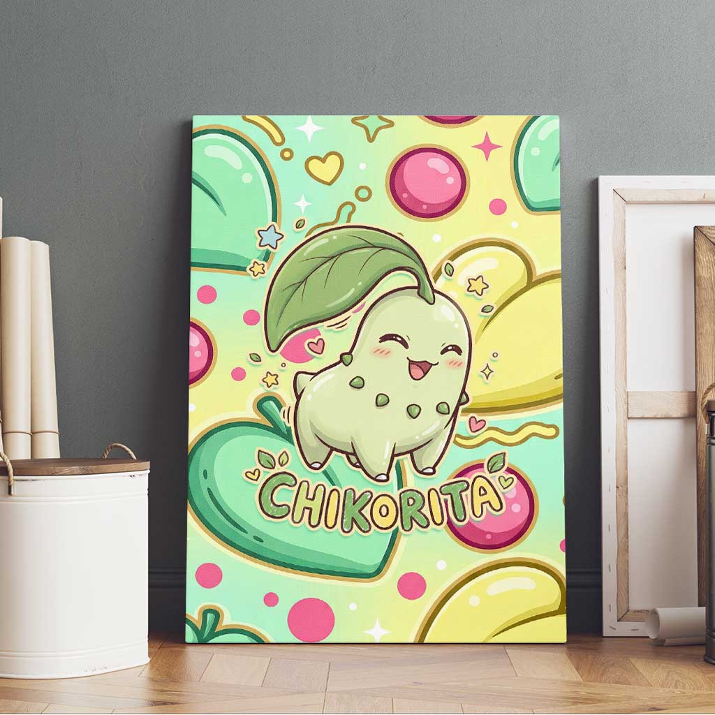 Chikorita Canvas Wall Art Vibrant Pastel Leaf Pop Art
