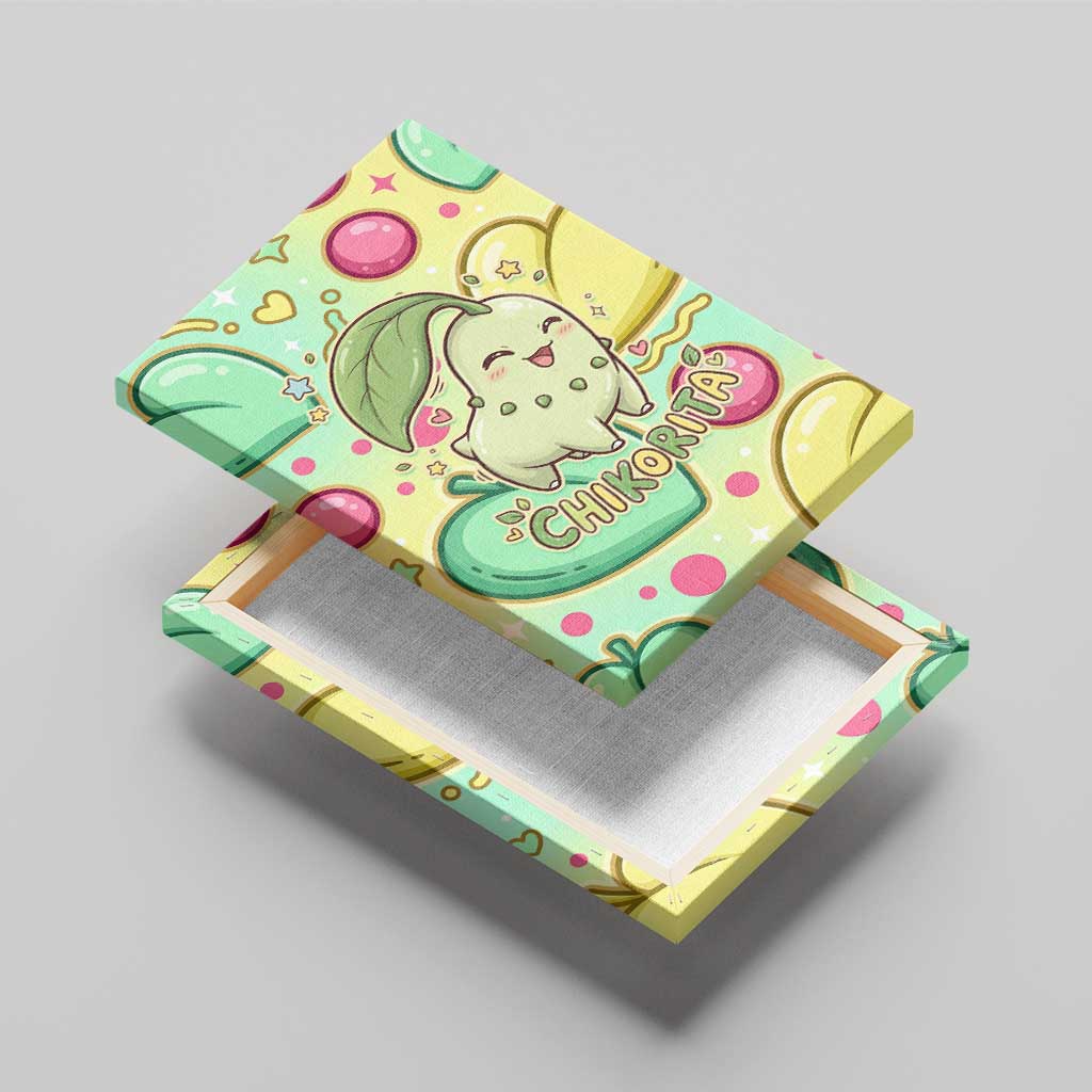 Chikorita Canvas Wall Art Vibrant Pastel Leaf Pop Art