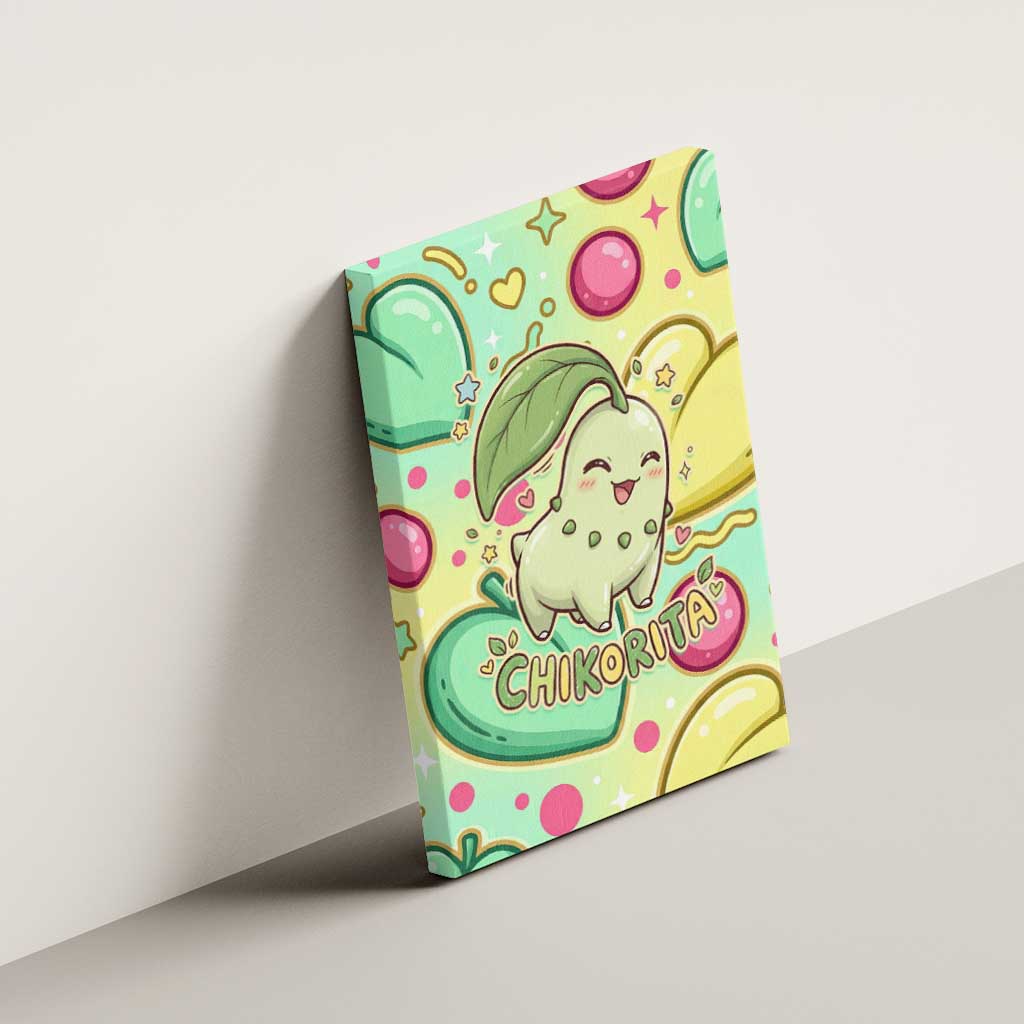 Chikorita Canvas Wall Art Vibrant Pastel Leaf Pop Art