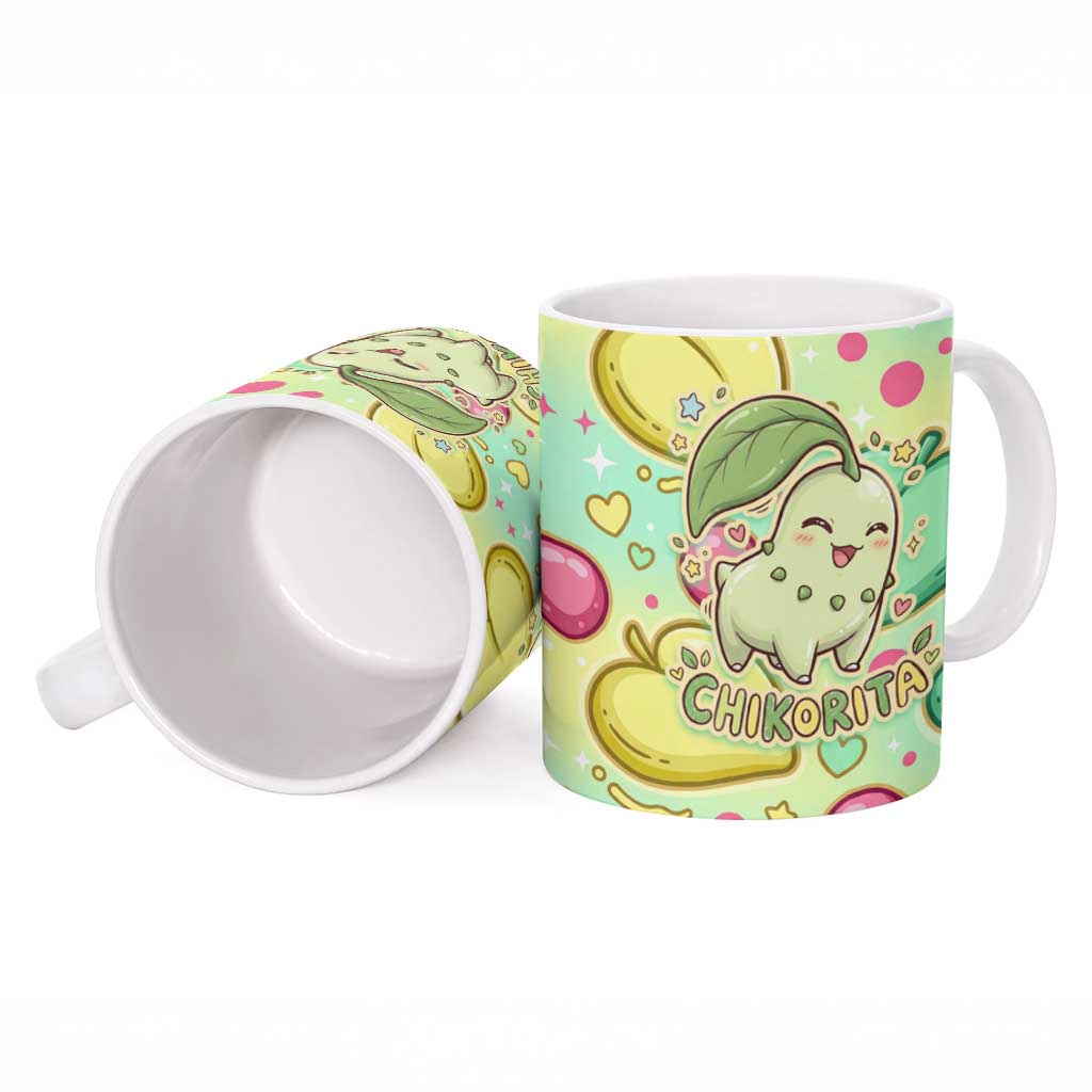 Chikorita Ceramic Mug Vibrant Pastel Leaf Pop Art