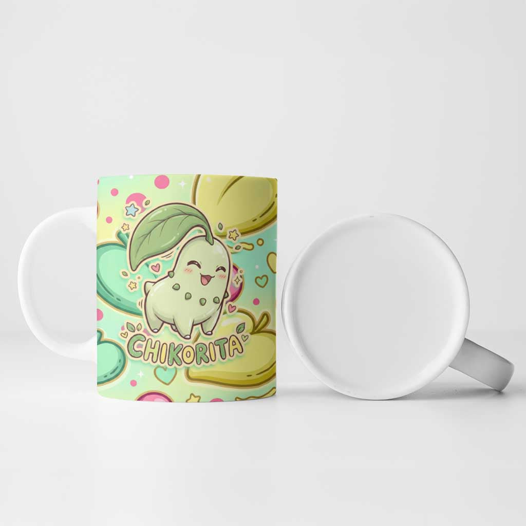 Chikorita Ceramic Mug Vibrant Pastel Leaf Pop Art