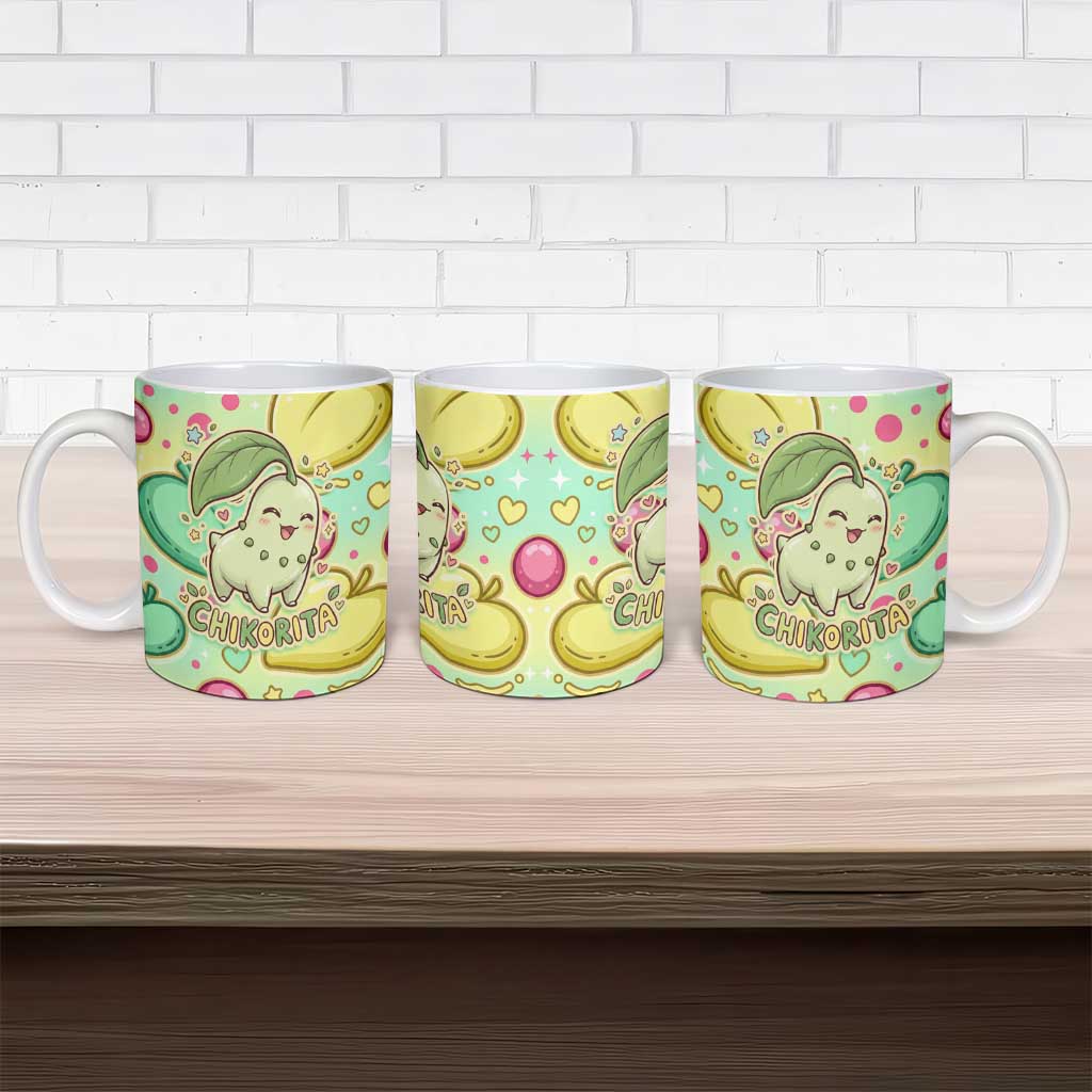 Chikorita Ceramic Mug Vibrant Pastel Leaf Pop Art