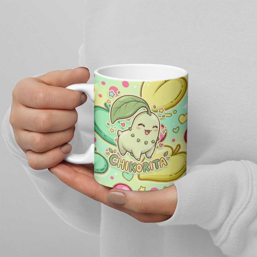 Chikorita Ceramic Mug Vibrant Pastel Leaf Pop Art