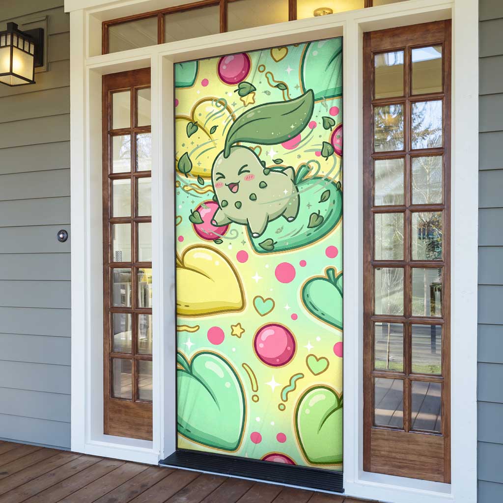 Chikorita Door Cover Vibrant Pastel Leaf Pop Art