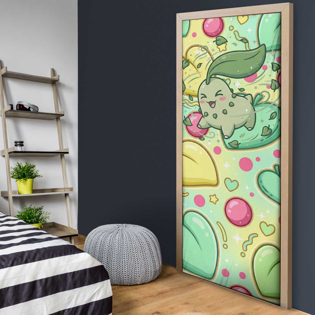 Chikorita Door Cover Vibrant Pastel Leaf Pop Art