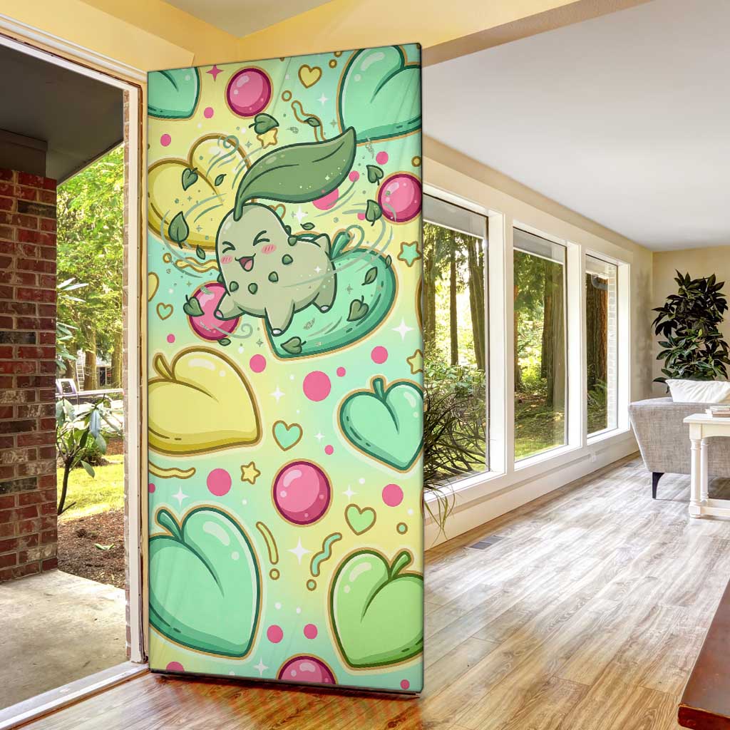 Chikorita Door Cover Vibrant Pastel Leaf Pop Art